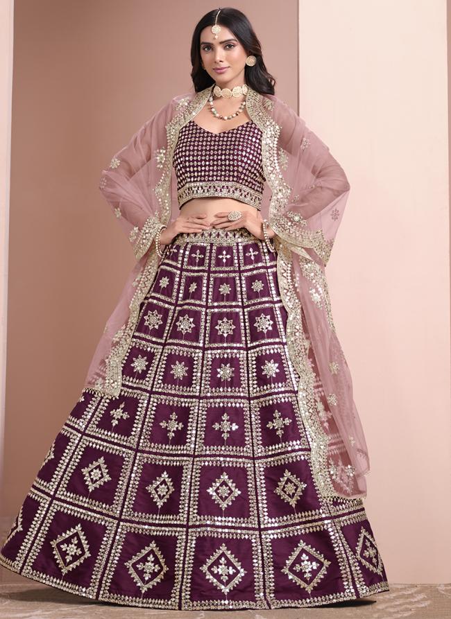 Art Silk Wine Wedding Wear Sequins Work Lehenga Choli